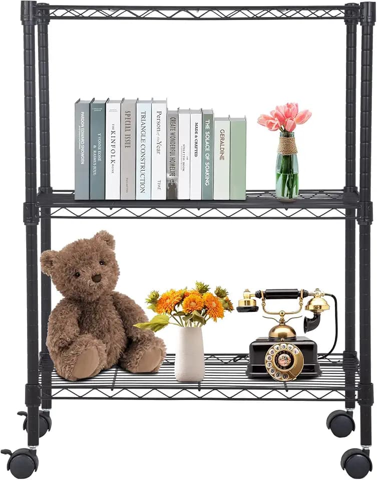 BestOffice | 3-Tier Wire Shelf with Wheels | 23" x 13" x 31" | Black