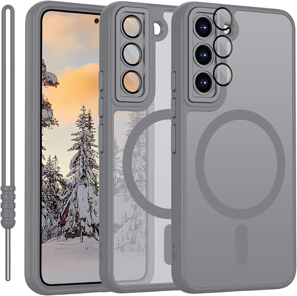 YUANDMI für Samsung Galaxy S22 Hülle kompatibel mit MagSafe, Handyhülle für Samsung Galaxy S22 Magnetisch Matte Touch Kameraschutz, Anti-Gelb rutschfest Kratzfest Schutz Stoßfest Hülle Hell Grau