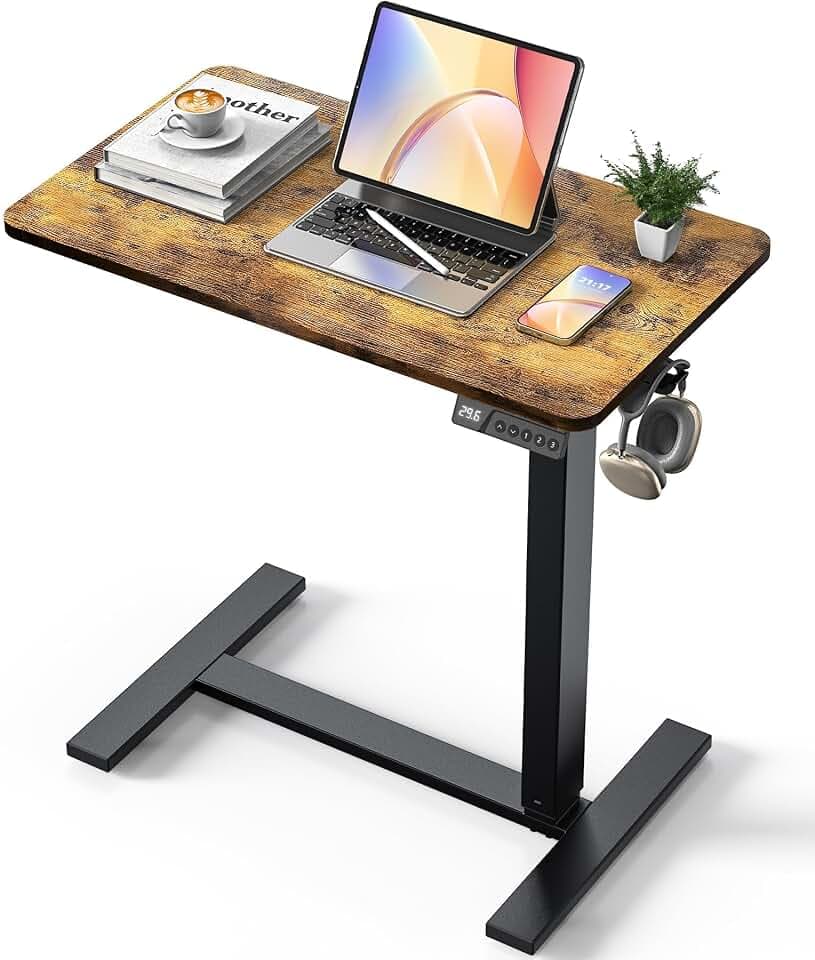 28"x16" Electric Overbed Table, Laptop Desk for Bed, Rustic Brown