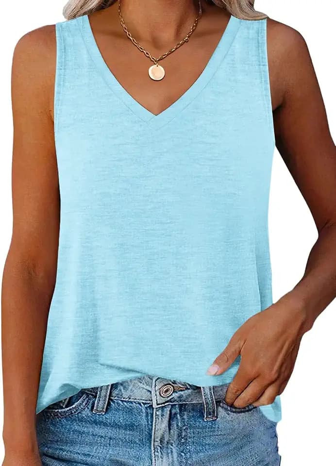 Ovanviso Womens V Neck Curved Hem Tank Tops Summer Sleeveless Tunic Tops