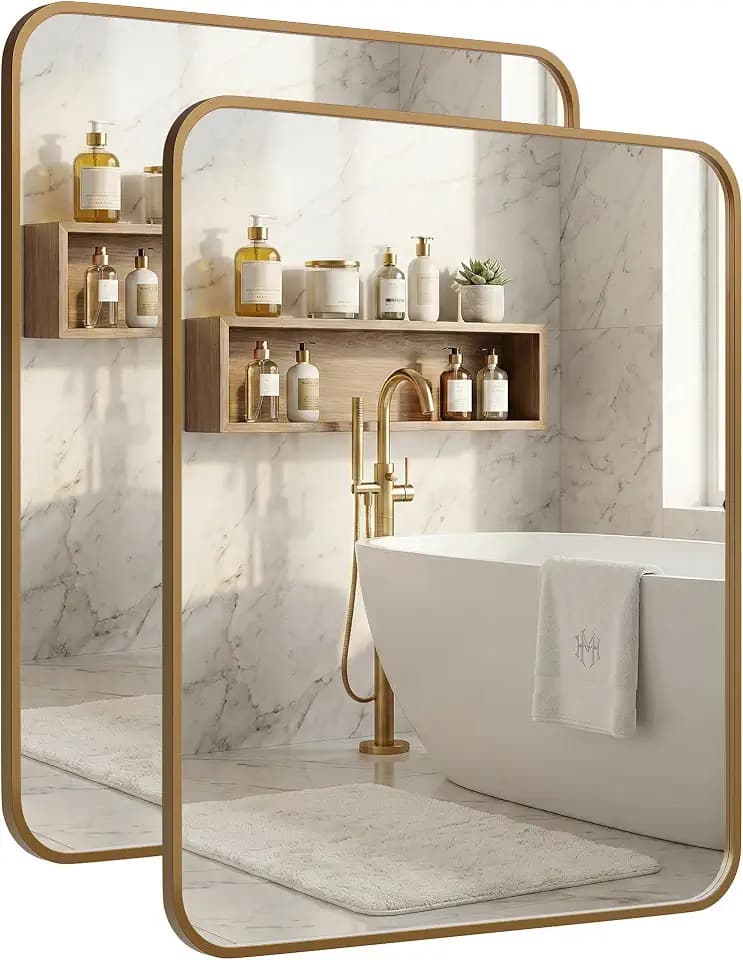 2-Pack 24x30 Inch Antique Gold Rounded Rectangle Vanity Mirrors
