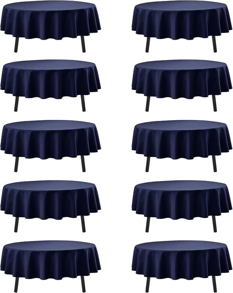 10-Pack Navy Round Tablecloths, 90 in, for 4-5 Ft Round Tables