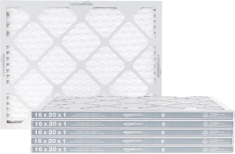 Amazon Basics 16x20x1 Air Filter 6-Pack, MERV 8 AC Furnace Filters, Allergen Control , Removes Dust, Lint and Pollen, Electrostatic (Actual Size: 15.75" x 19.75" x 0.75")