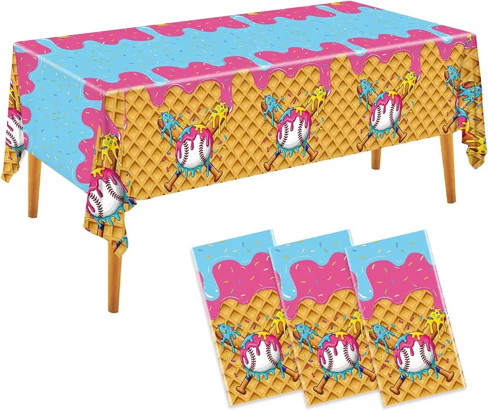 3pcs Ice Cream Drip Baseball Tablecloths Birthday Party Supplies