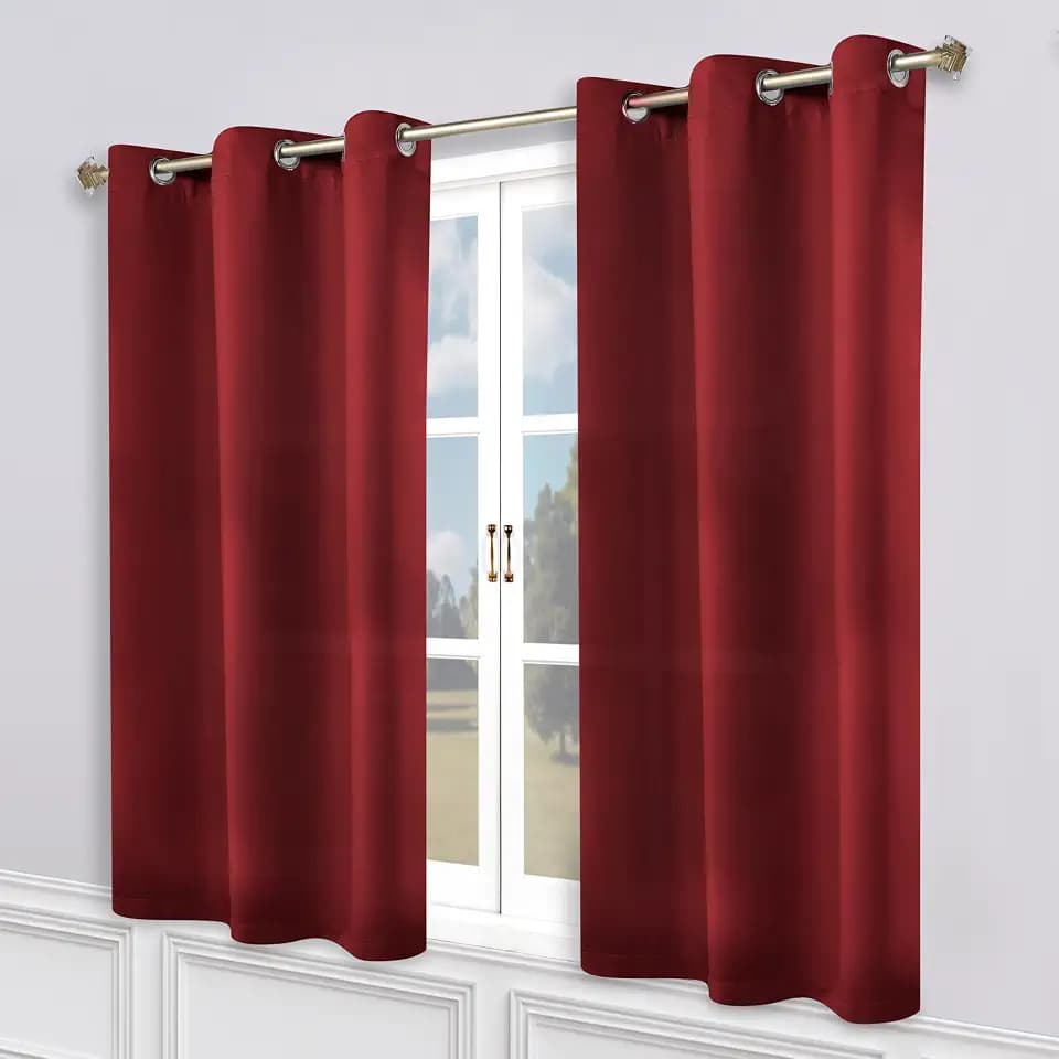 Superior Blackout Curtains, Room Darkening, Bedroom, Drapes, Kitchen, Living Room Window Accents, Sun Blocking, Thermal, 2 Pack, 8 Grommets, Solid Blackout Curtains, Set of 2, 52" x 72", Sangria