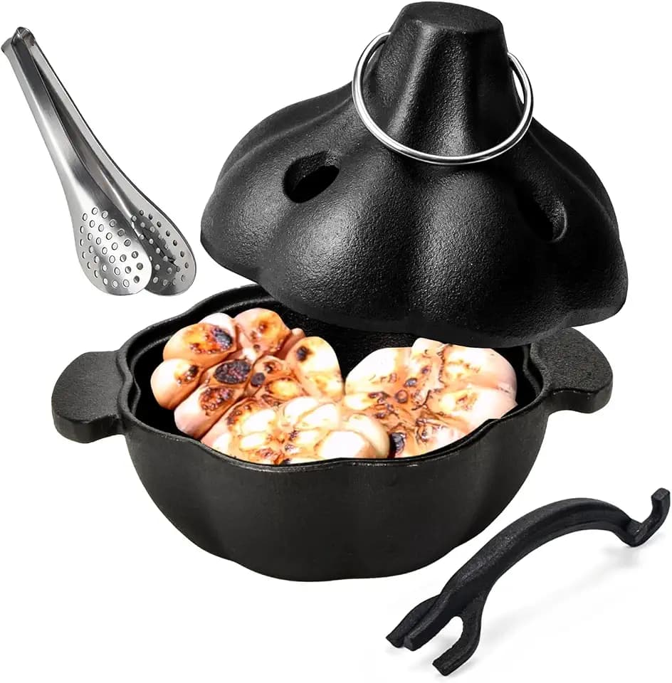 Cast Iron Garlic Roaster with Handle, Smoker Roaster, Garlic Cooker, Cast Iron Baker, Mini Roasting Pot, Potato Baker, Mini Cocotte, Used in the Kitchen Oven or Outdoors on a BBQ Grill Stove