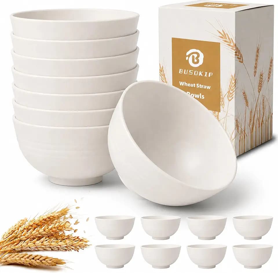 Small Plastic Bowls 10oz, Wheat Straw Bowls Set of 8 (White)