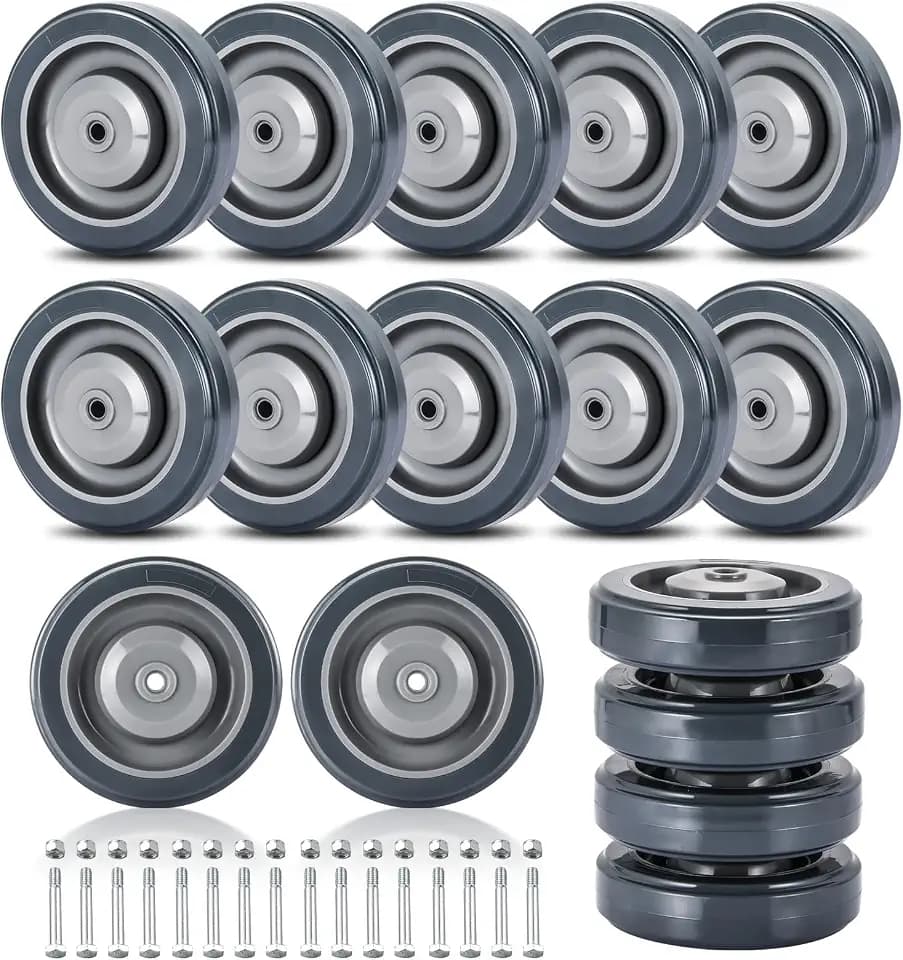 16 Pack Shopping Cart Replacement Wheels Kit, 5" with Bolts