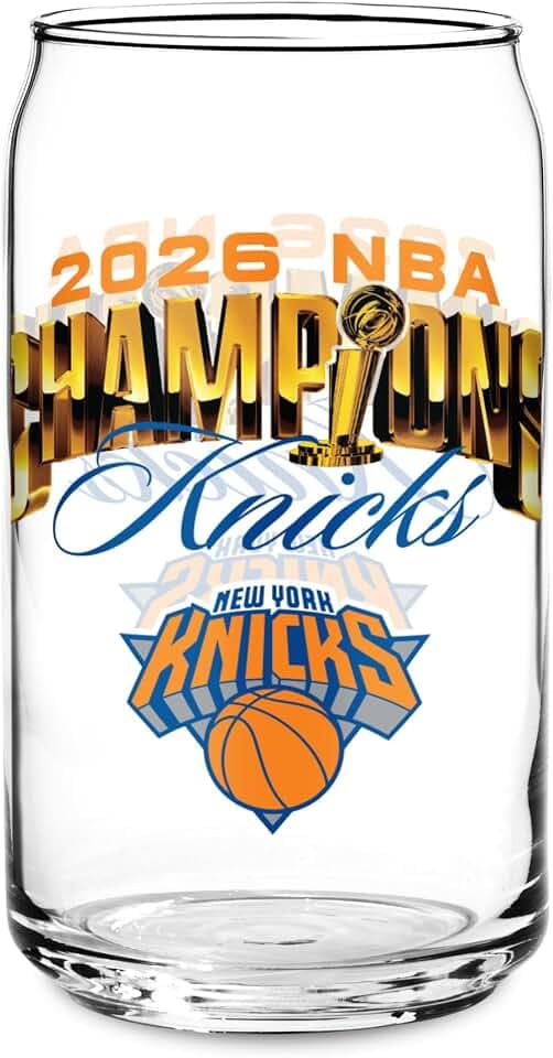 Rico Industries NBA Basketball New York Knicks 2026 NBA Champions 16-oz Can Shaped Glass