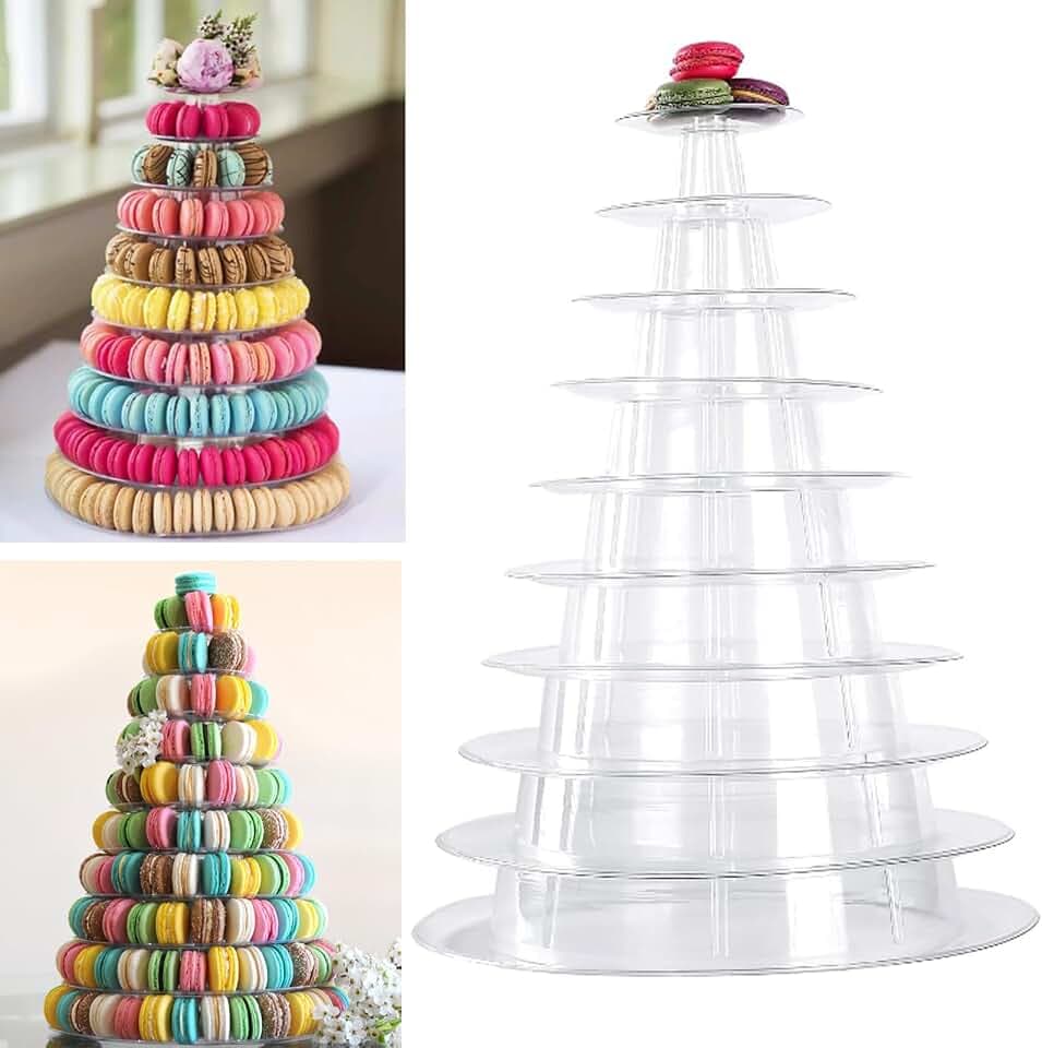 Macaron Tower Stand, Bhbuy 10 Tier Round Clear Plastic Macaron Multifunction Cupcake Cookie Dessert Display Cake Stand for Wedding Christmas Birthday Party Bakery Decor