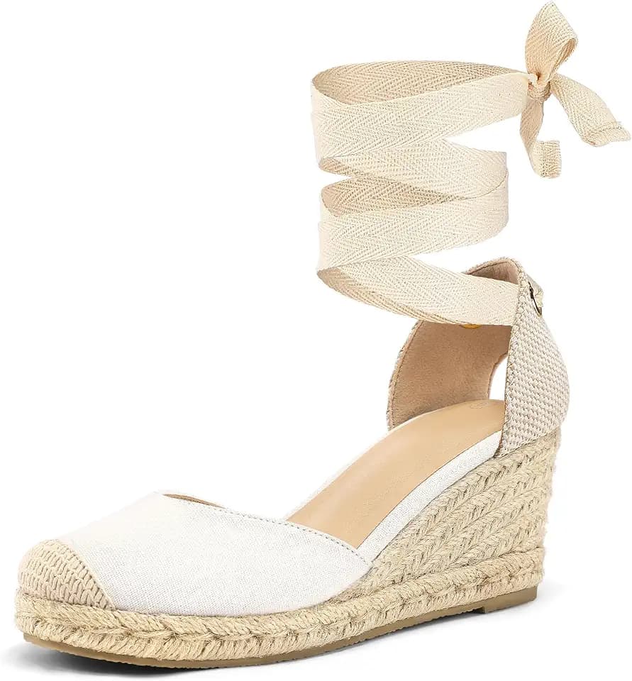 mysoft Women's Espadrille Platform Wedge Sandals Closed Toe Ankle Strap Lace up Summer Shoes
