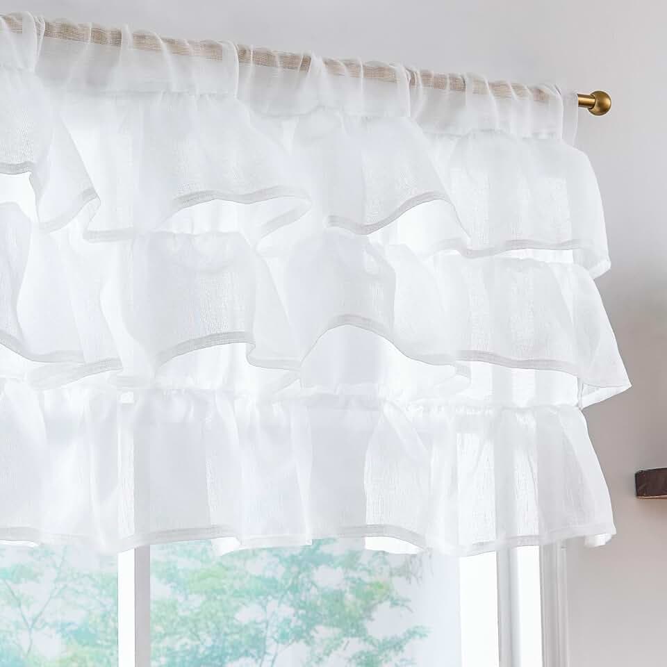 jinchan Ruffled Valance Curtain Shabbychic Farmhouse 18 Inch 1 Panel White
