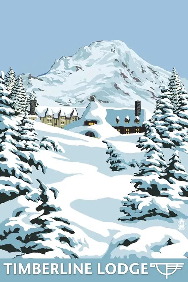 ART.COM Wall Art Print Timberline Lodge - Winter - Mt. Hood, Oregon, c.2009 by Lantern Press, 24" x 36"