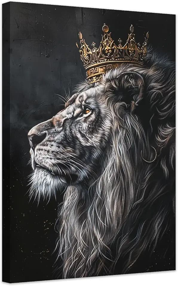ZXHYWYM Black African Wall Art Gold Crown Wall Decor King Lion Picture Animal Canvas Prints Afro Artwork for Home Office Living Room Decoration Framed (A, (12.00" x 18.00"))