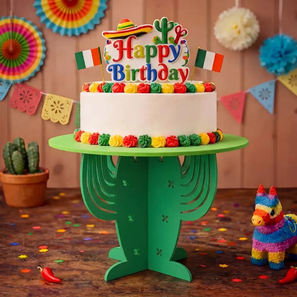 Lallisa 12" Green Cactus Cake Stand Mexican Western Fiesta Decor Holder