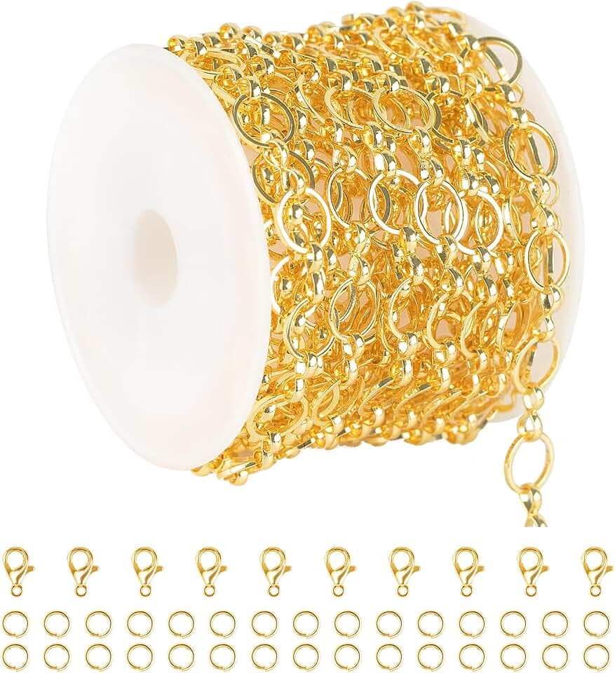 KYUNHOO 13FT Light Gold Necklace Chains for Jewelry Making Finding Supplies
