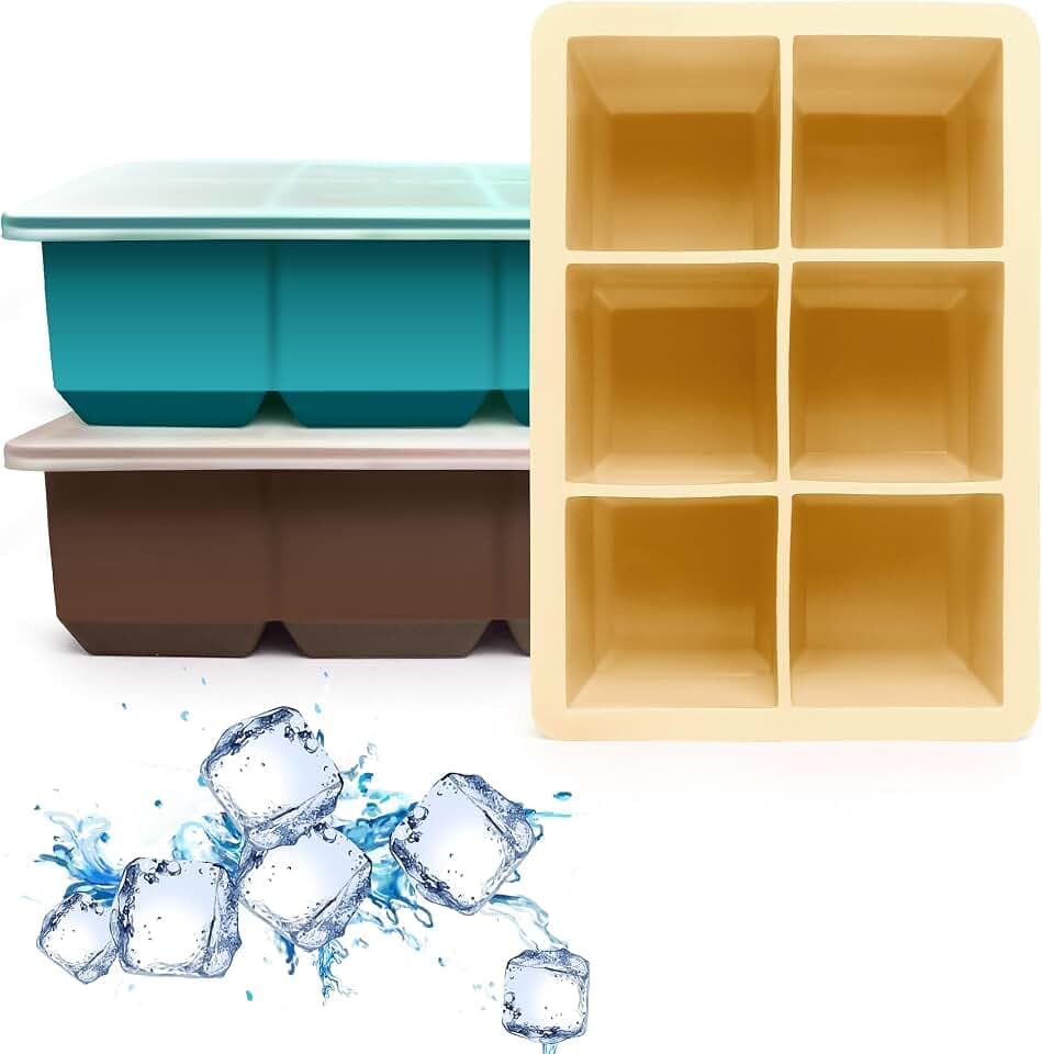 Excnorm Silicone Ice Cube Trays, 3‑Pack Large Square Molds with Lid