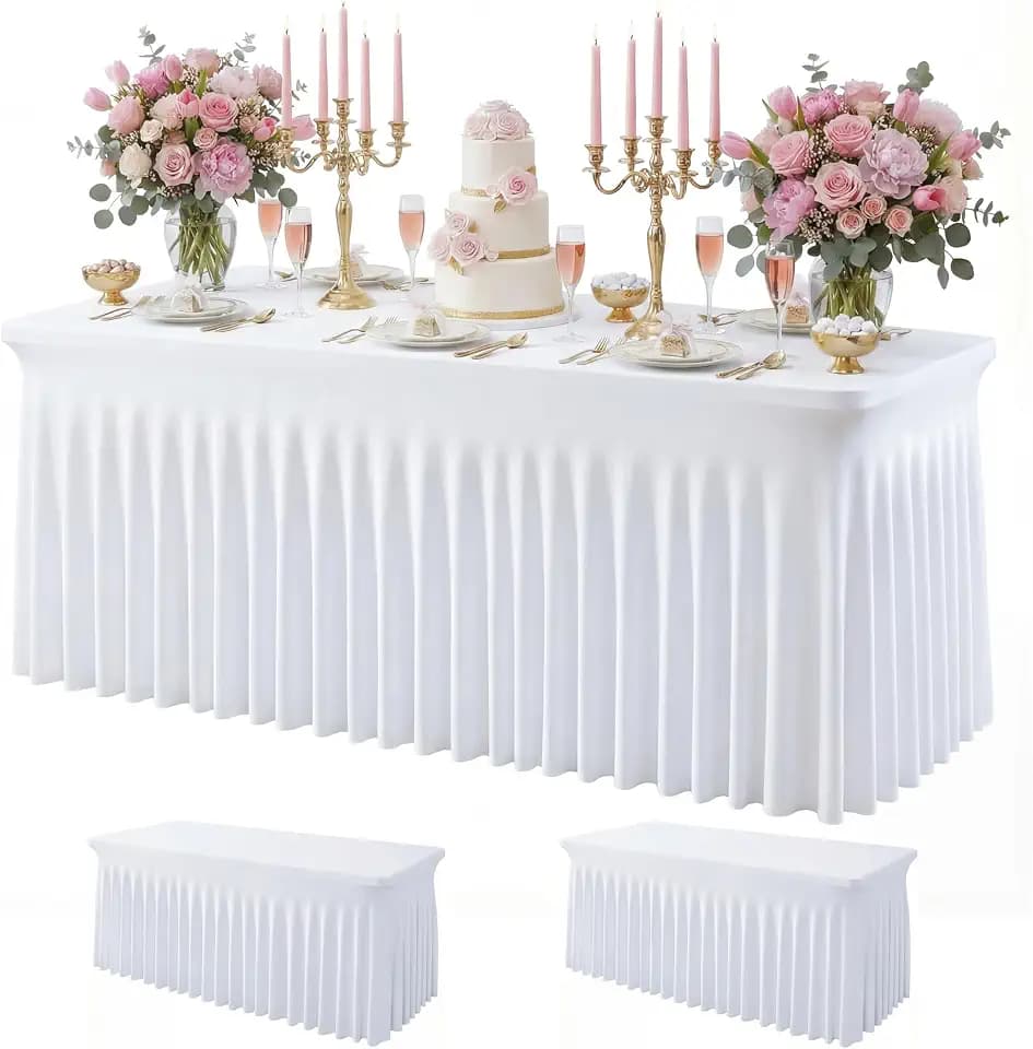 2Pack White Spandex Tablecloth for 6FT Rectangle Table,Table Skirt