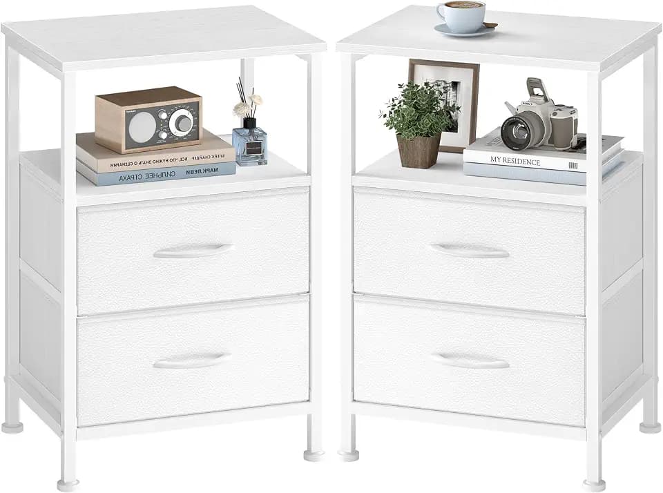 SONGMICS Nightstand with 2 Fabric Drawers, End Table with Open Shelf