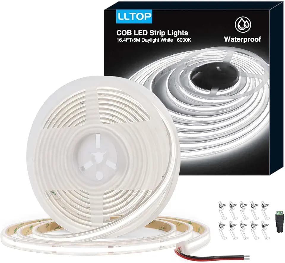 LLTOP COB LED Strip Light Waterproof IP67 24VDC Daylight White 6000K 16.4FT