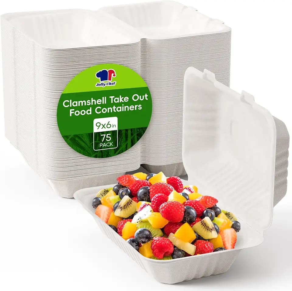 Sugarcane to go food containers, 1-Compartment Clamshell Food Containers