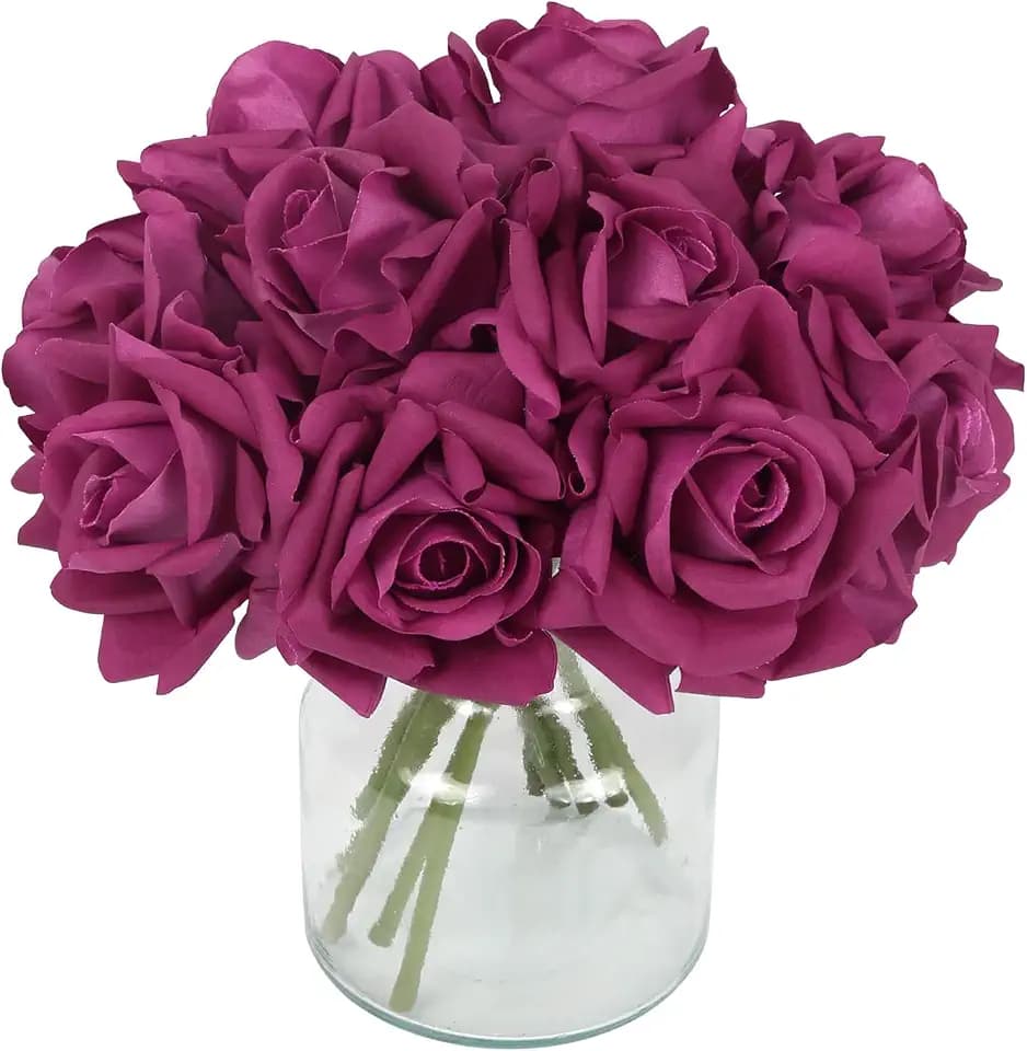 IPOPU 2 Bouquets Real Touch Roses Artificial Flowers 10PCS Rose Red Faux Roses with Stems for Wedding Party Home Table Centerpieces Decoration (Rose Red)