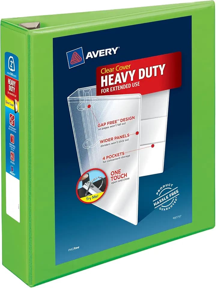 Avery Heavy-Duty View 3 Ring Binder, 2" Rings, 1 Chartreuse Binder