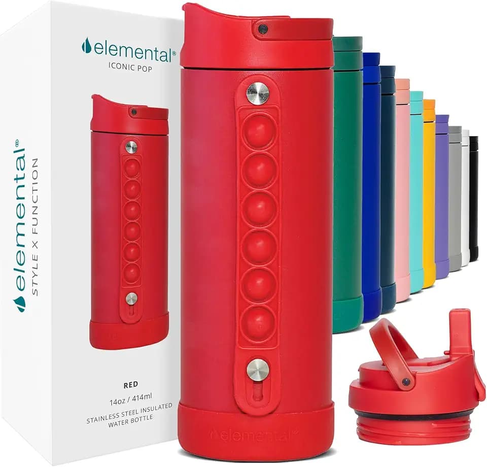 Elemental Iconic 14oz Kids Insulated Water Bottle w/Straw & Pop-It Handle