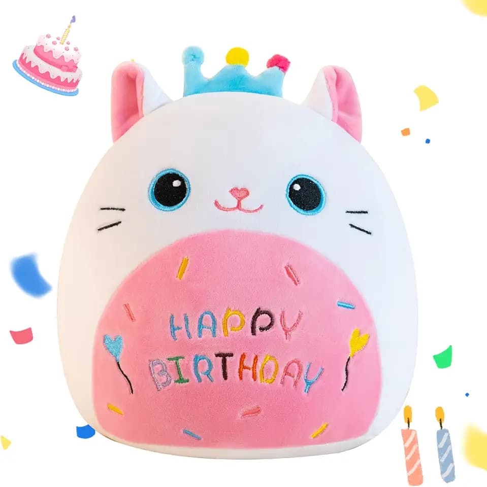 Gudisi Cat Plush Cute Cat Stuffed Animals with Crown Soft Birthday Gift Cat Plushie Pillow Decor White 12 inch