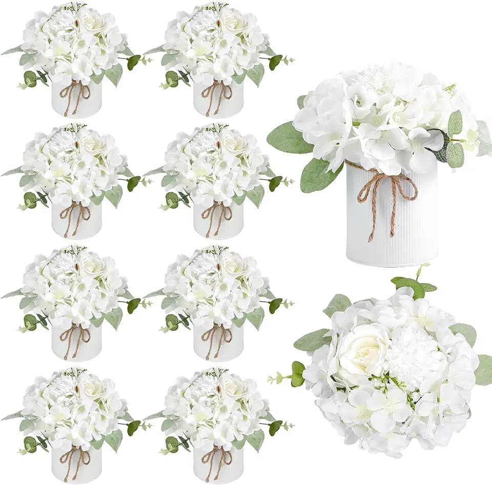 Auihiay 10PCS Flower Centerpieces for Tables, White Hydrangeas and Roses