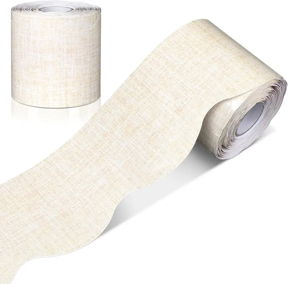 Fullhawl 65.6 Ft White Linen Bulletin Board Borders, Scalloped Wave Trim
