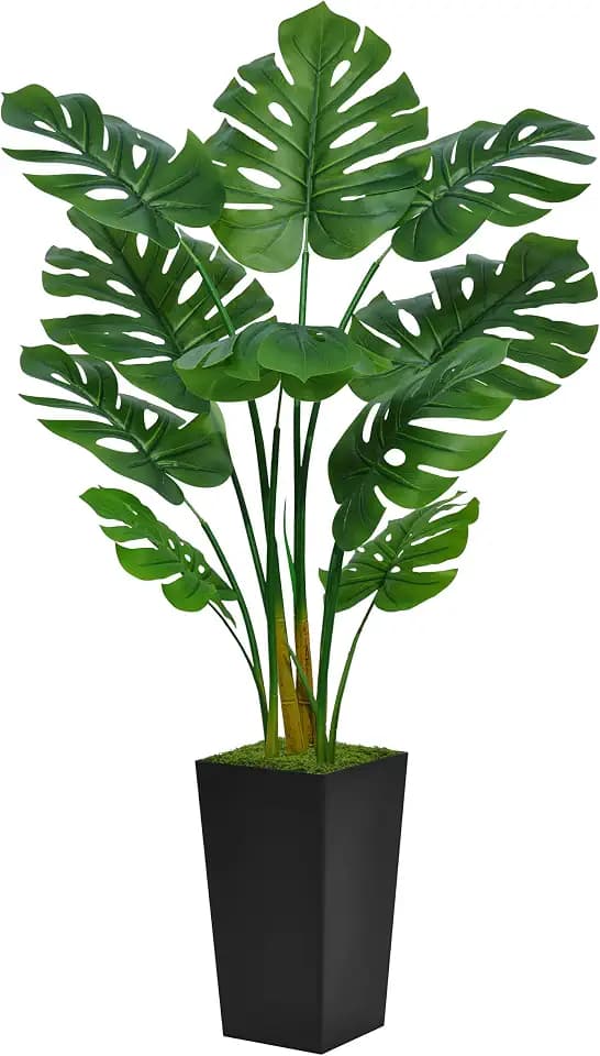 ASTIDY Artificial Monstera Deliciosa Plant 5FT - Faux Tropical Palm Tree with Black Tall Planter - Fake Swiss Cheese Floor Plant in Pot - Artificial Tree for Home Office Living Room Decor Indoor