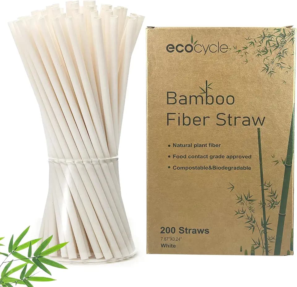 Biodegradable Disposable Bamboo Fiber Straws- 200pcs | 7.8'' Inch | Compostable and Biodegradble