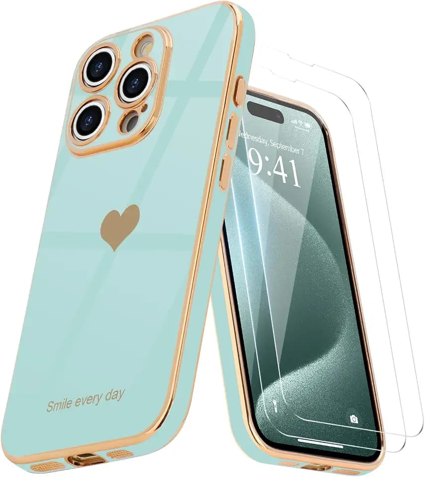 Teageo for iPhone 15 Pro Max Case for Girl Women Cute,Pearl Aqua