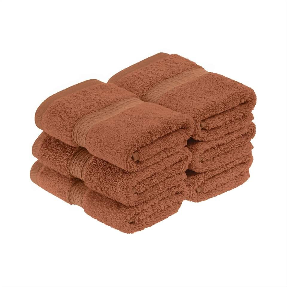 Superior Egyptian Cotton Plush & Absorbent, Face Towel Set of 6, Rust