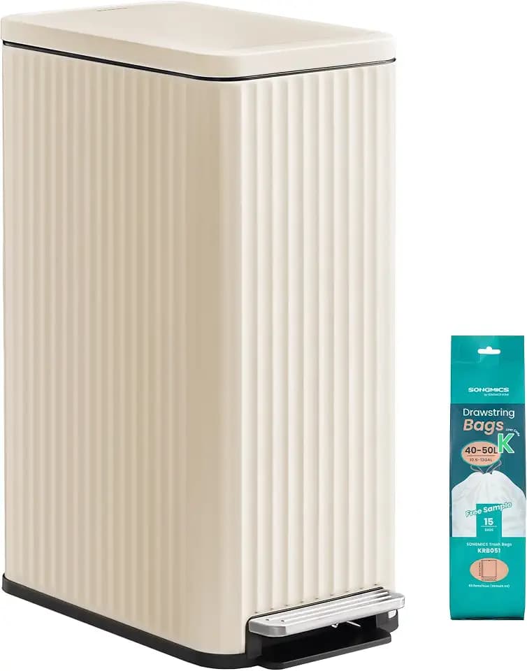 SONGMICS Trash Can, 13 Gallon (50 L) Slim, Stainless Steel, with Lid, Pedal