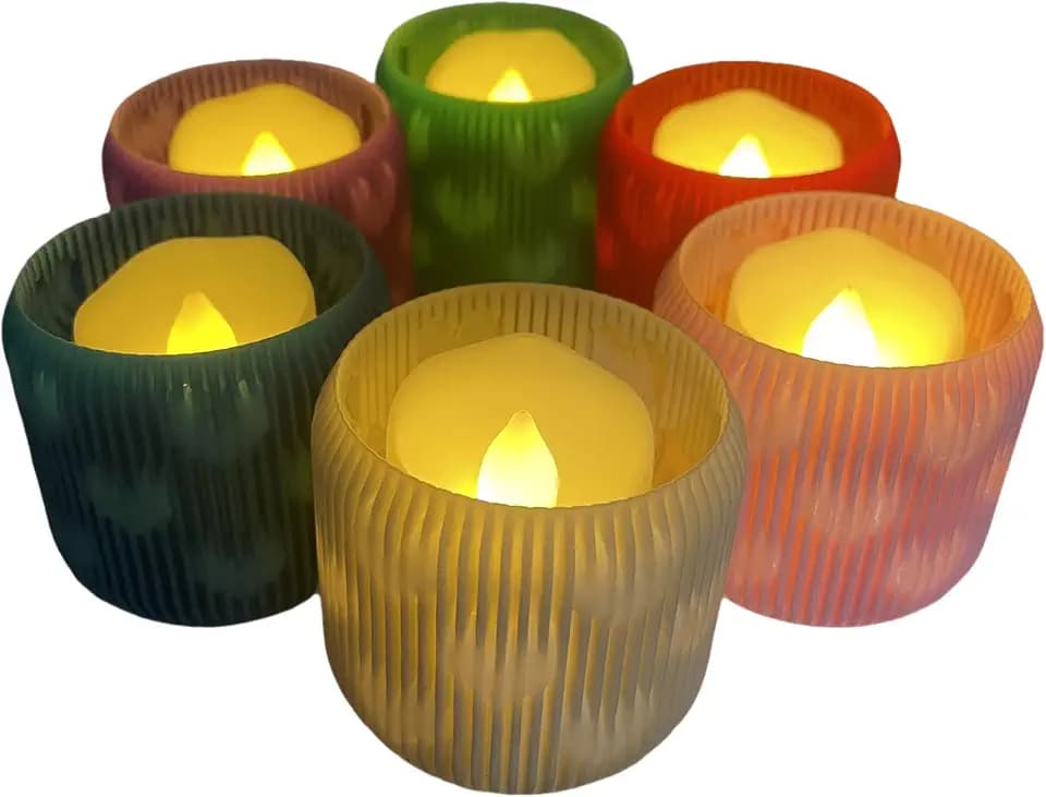 Romantic Heart-Shaped Tealight Candle Holder for LED Tealights,6 LED Candle Sets with Remote Control (Green)