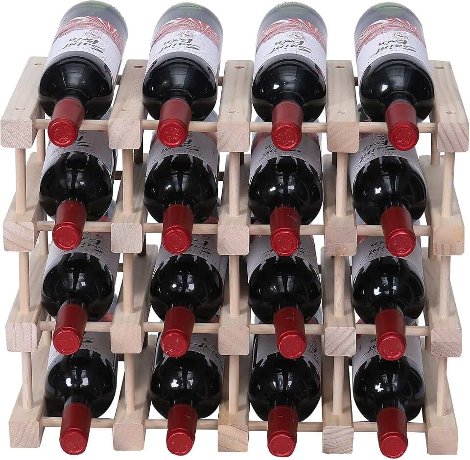 Wooden Stackable Storage Modular Small countertop Wine Rack Cabinet,Freestanding for Floor Wood Wine Bottle Shelf (16bottle)