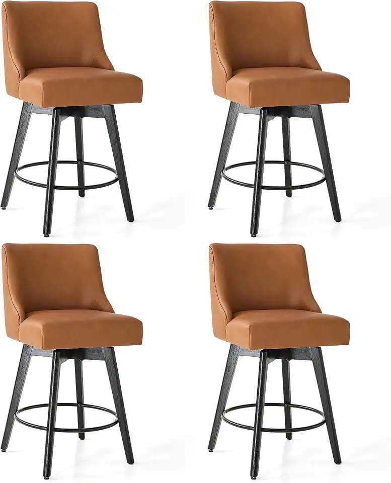 26" Counter Height Swivel Bar Stools, Set of 4, Brown