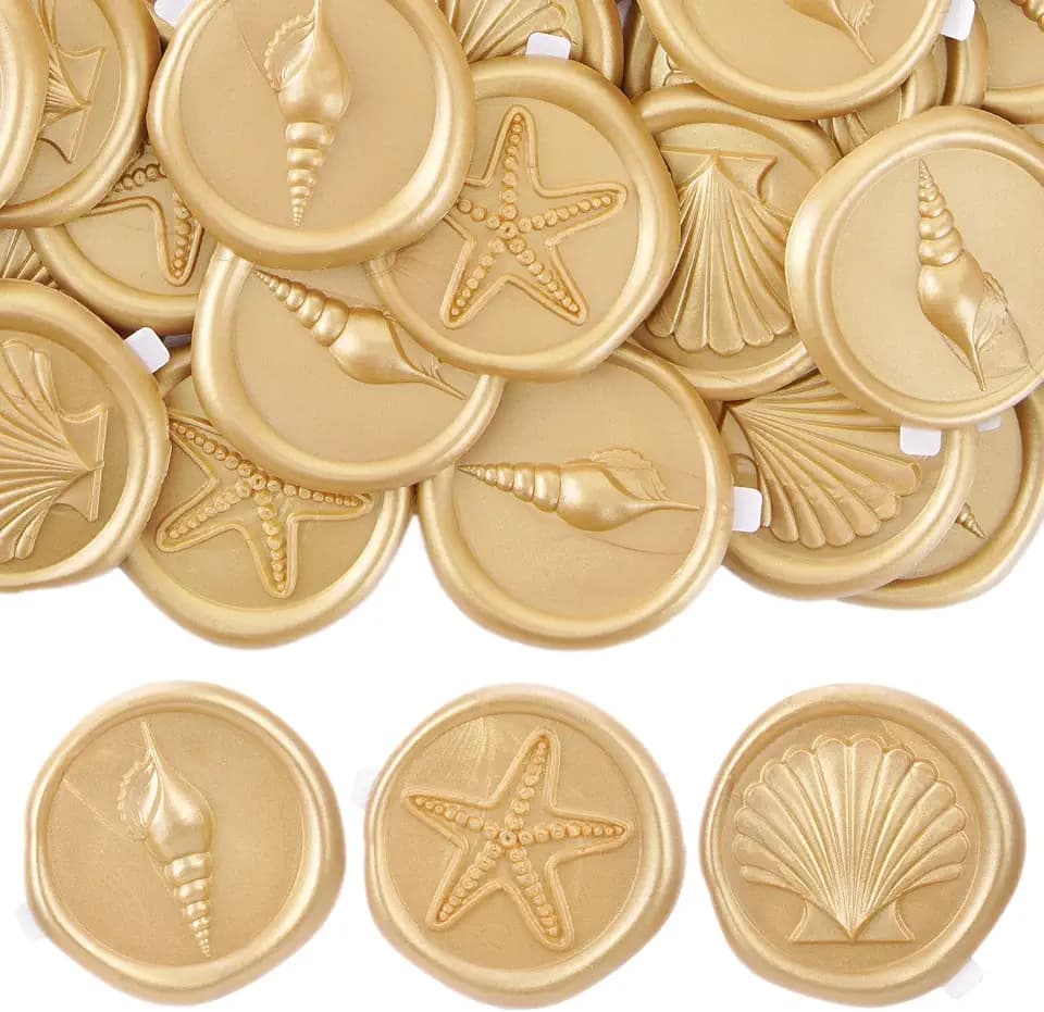 Gold Wax Seal Stickers - 60 Pcs Embossed Seashell Conch and Starfish Self-Adhesive Envelope Wax Seal Stickers for Wedding Invatation Accessories Birthday Party Gift Wrapping
