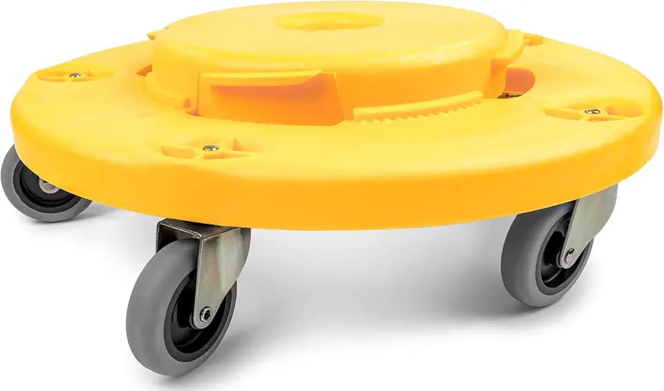 MaxWorks 18‑Inch Trash Can Dolly with 5 Swivel Casters High‑Visibility Yellow Rolling Base with Multi Size Compatibility for 20 to 55 Gallon Containers 250 lb Capacity Twist‑Lock Design (50933)