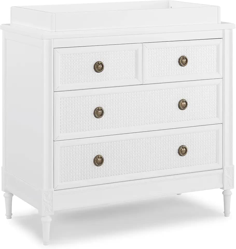 Delta Children Madeline 4 Drawer Dresser with Changing Top and Interlocking Drawers - Greenguard Gold Certified, Bianca White