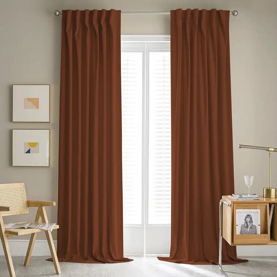 MUMFAS 90 Inch Curtains Velvet 2 Panels Set - Terracotta Copper Color Curtains/Drapes Fall Autumn Decor for Bedroom Living Room Rust Red Back Tab Rod Pocket W52 x L90
