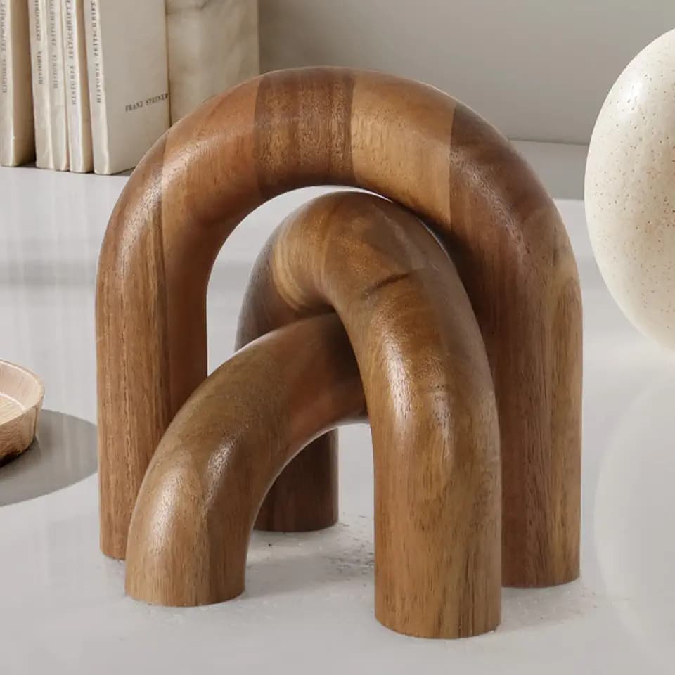 Oakrain 3 Pcs Wood Shelf Decor Aesthetic, Modern Aesthetic Home Decor Accent, Decorative Object for Coffee Table, Book Shelf, Minimalist Table Decor for Console, Living Room, Entryway, Brown
