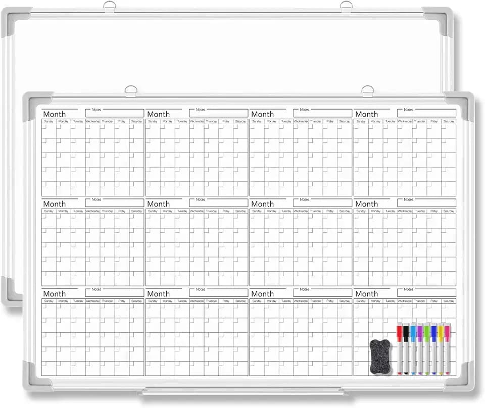 Lincia 36" x 24" Magnetic Horizontal Yearly 12 Month Dry Erase Calendar for Wall 2026 Undated Dry Erase Wall Calendar Planner Aluminum Frame Whiteboard for Home Office Projects Fridge