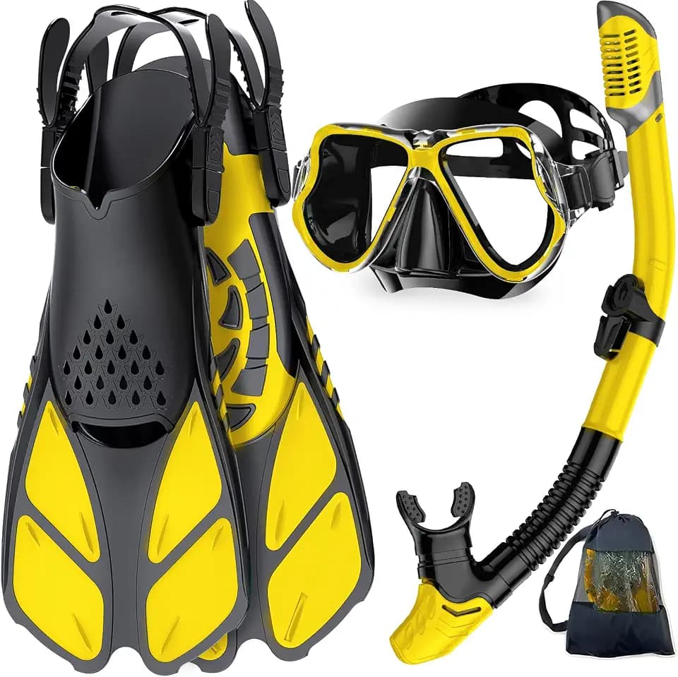 Snorkeling Gear for Adults, Panoramic Mask Anti-Fog & Dry Snorkel