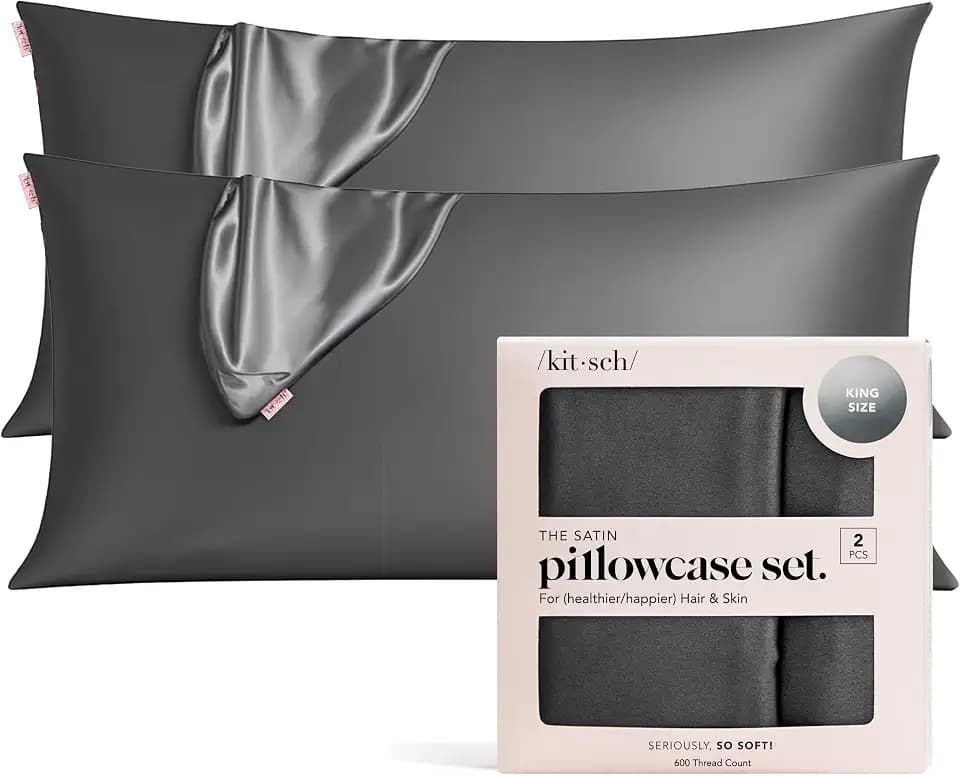 Kitsch Satin Pillowcase with Zipper - 2 pcs King Size, Charcoal