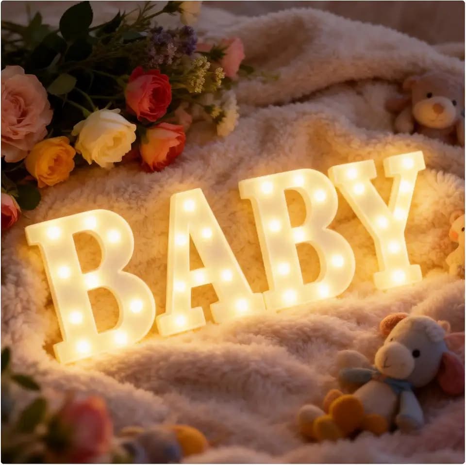 BABY Marquee Letter Lights,LED Light Up Letters for Baby Shower Sign, Battery Operated Light up for Baby Shower Decoration,Birthday Party, Home Bedroom Nursery Table Wall Decor