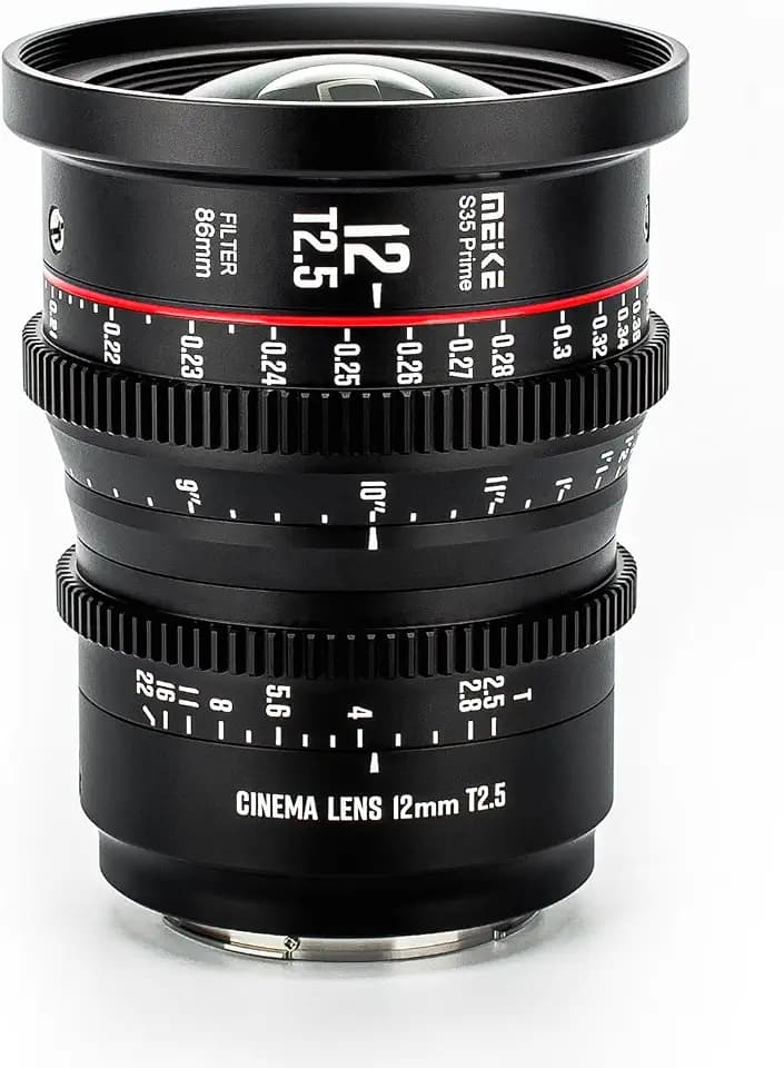 Meike 12mm T2.5 S35 Manual Focus Weitwinkel Prime Cinema Objektiv für Canon EF Mount und Cine Camcorder EOS C100 Mark II, EOS C200, EOS 300 Mark II, EOS C300 Mark III, Zcam E2-S6 6K