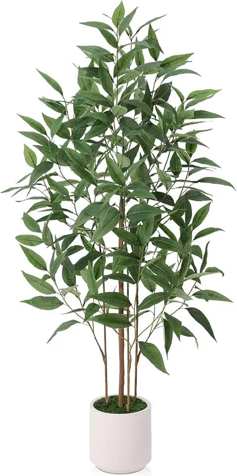 Ferrgoal 4Ft Artificial Eucalyptus Plant with White Planter